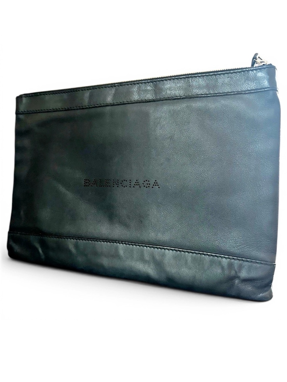 Balenciaga Black Leather Large Signature Clutch